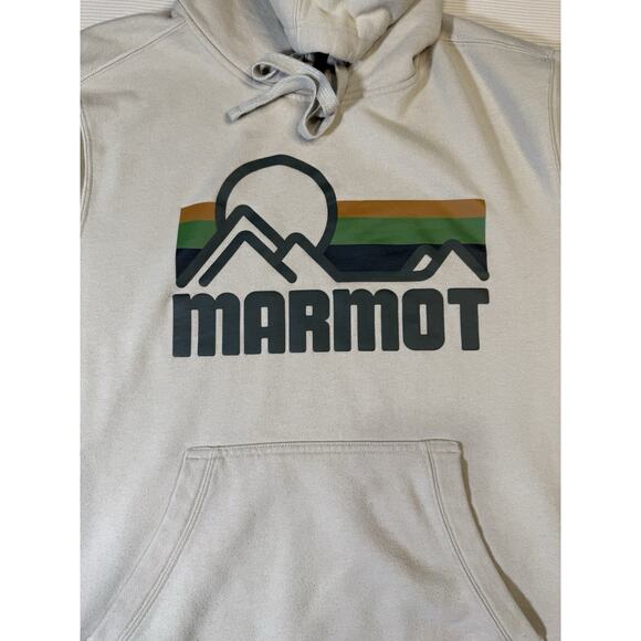 Marmot Mountain Works Hoodie XL Tan Pullover Sweatshirt Logo Graphic Outdoor - Picture 2 of 9